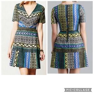 Plenty by Tracy Reese Dress Peruvian Stripes Fir&Flare V-Neck Short Sleeve S 6
